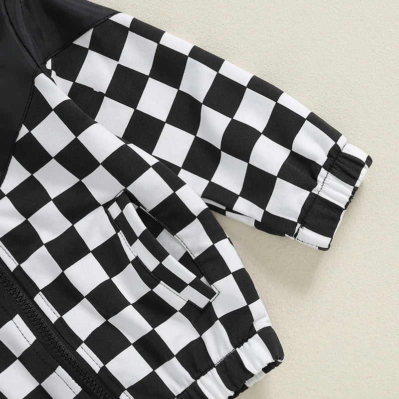 MOMSTAG Toddlers Checkerboard Zip-Up Winter Hooded Jacket