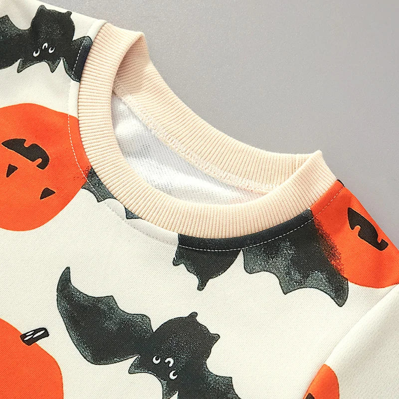 Jack O'lantern And Bat Print Boys Sweater for Halloween