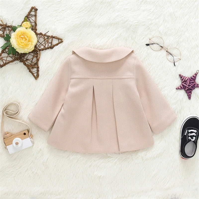 Baby Girls Woolen Style Mid Length Coat 3–24M