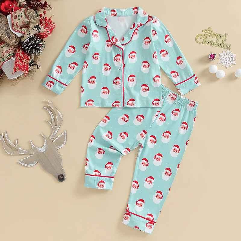 Cozy Santa Print Christmas Pajama Set