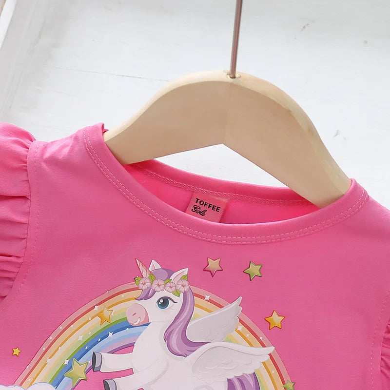 Girls' Unicorn Sequin Dress – Short Sleeve Princess Costume for Daily Wear