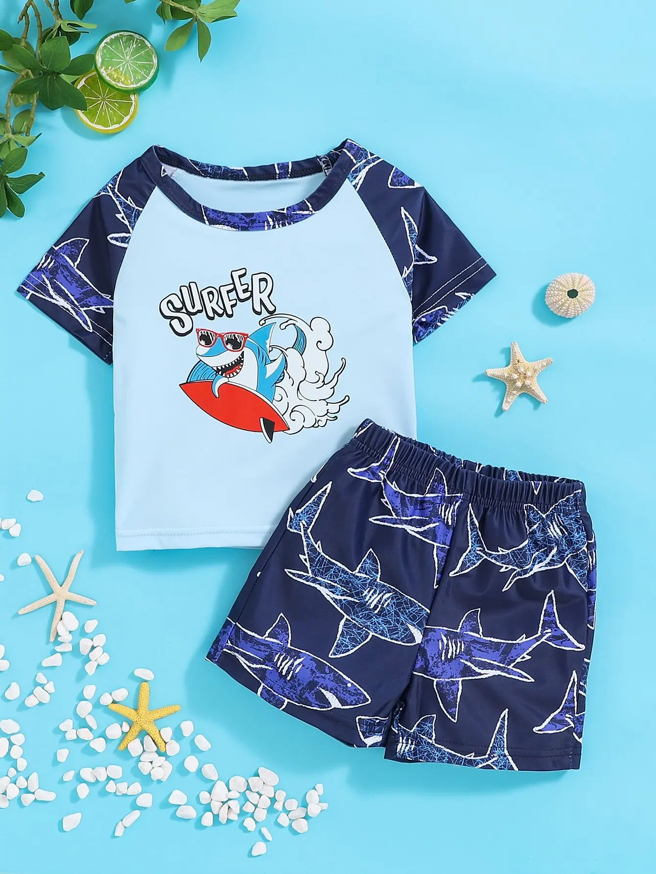 2-Piece Baby Boy Shark Print Swimsuit