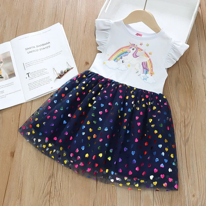 Girls' Unicorn Sequin Dress – Short Sleeve Princess Costume for Daily Wear