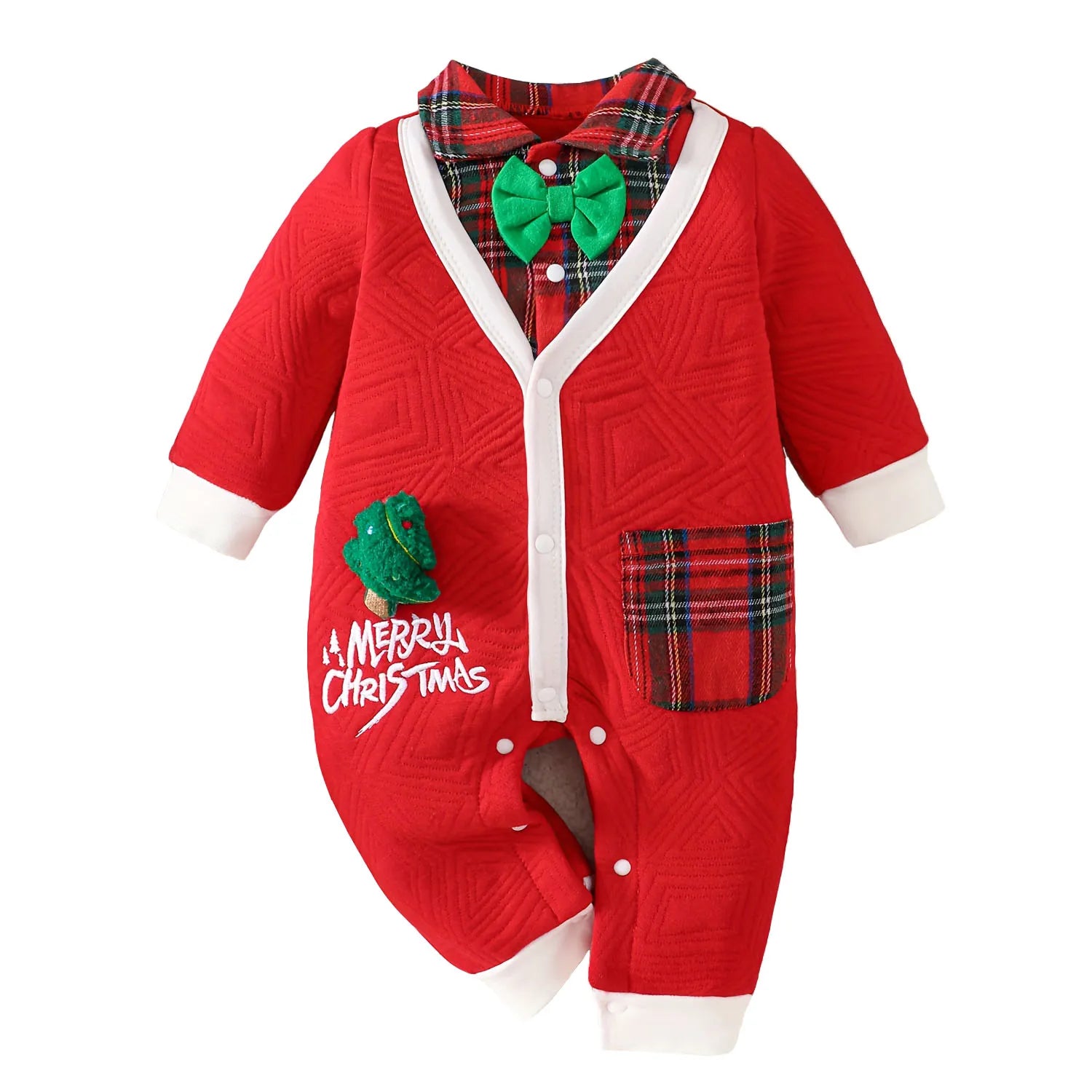Baby Christmas Plaid Collar Jumpsuit