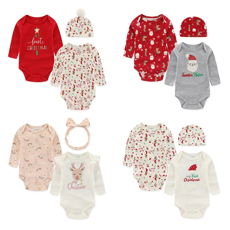 New Christmas Cartoon Print Newborn Clothes Set