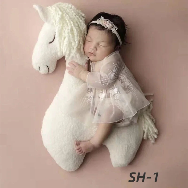 Newborn Photography Props Unicorn Posing Horse Pillow Cushion Blanket Backdrops Photo Studio Photo Mat Cute Plush Doll Decor