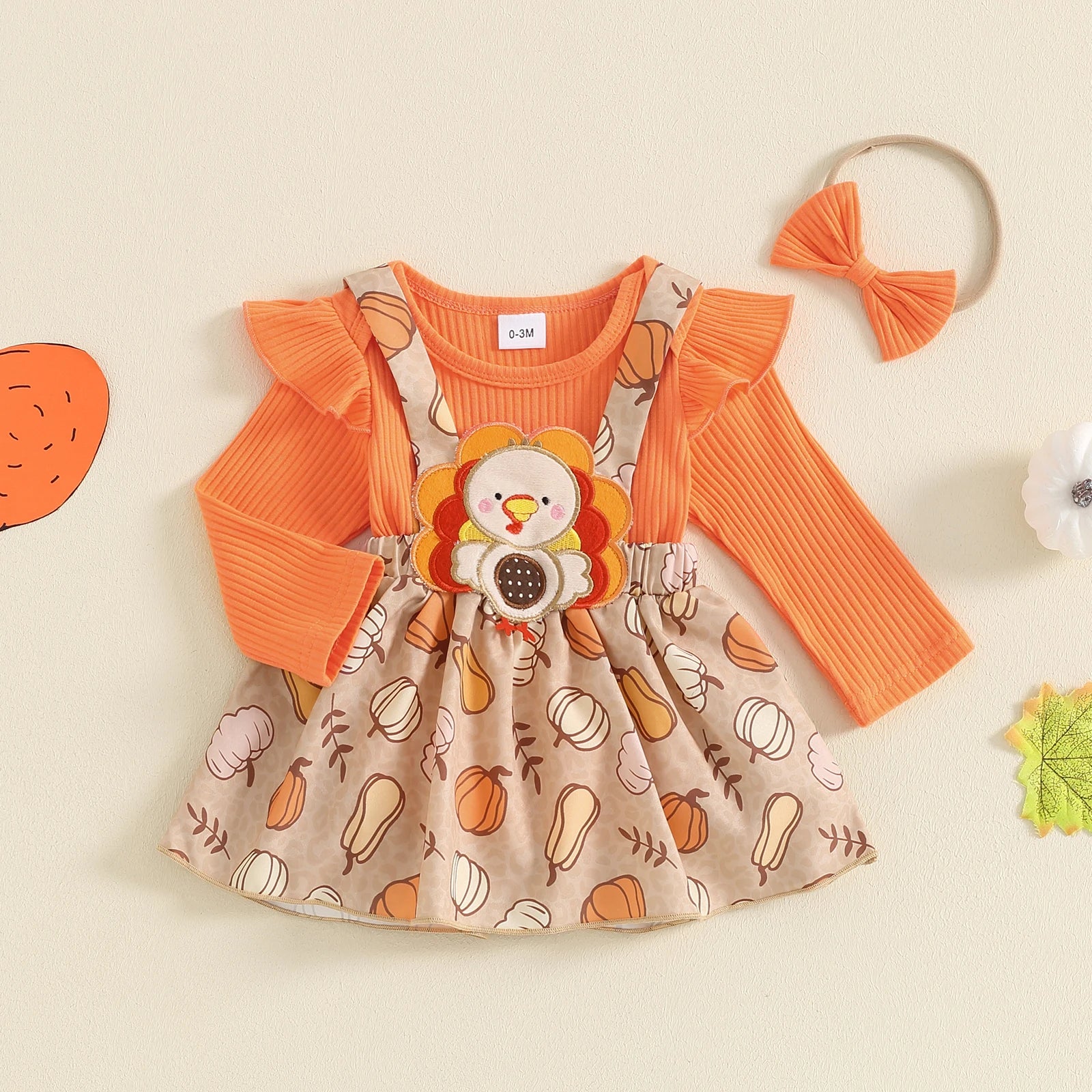 3PCS Autumn Baby Girls Clothes for Thanksgiving