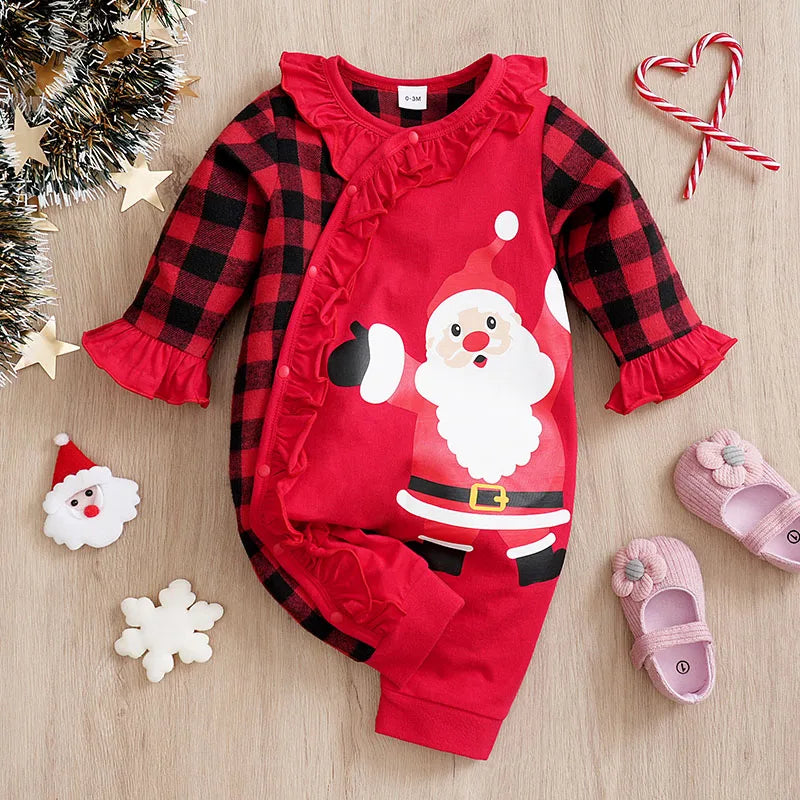 Newborn Santa Print Baby Jumpsuit