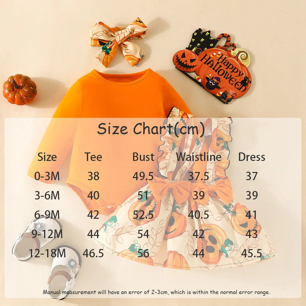 Halloween 3pcs Set Orange Bodysuit and Suspender Pumpkin Dress