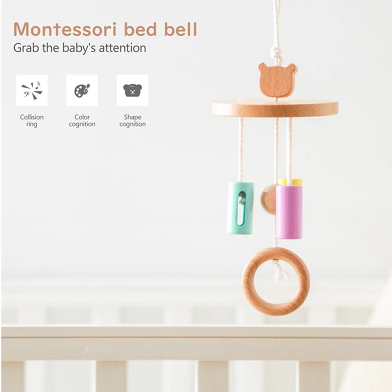 Baby Wooden Montessori Toys - Mobile Crib Bed Bell Musical Rattle Hanging Toys