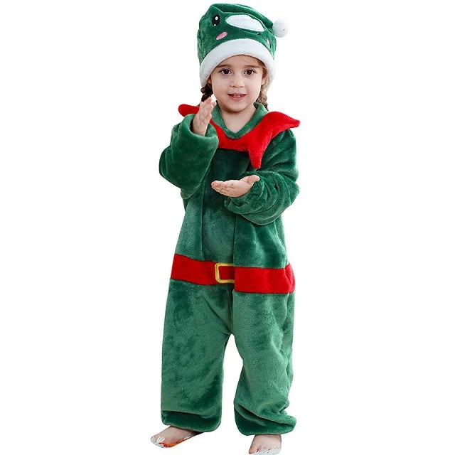 Elf Overalls Christmas Costume Green & Red Bodysuit Toddlers