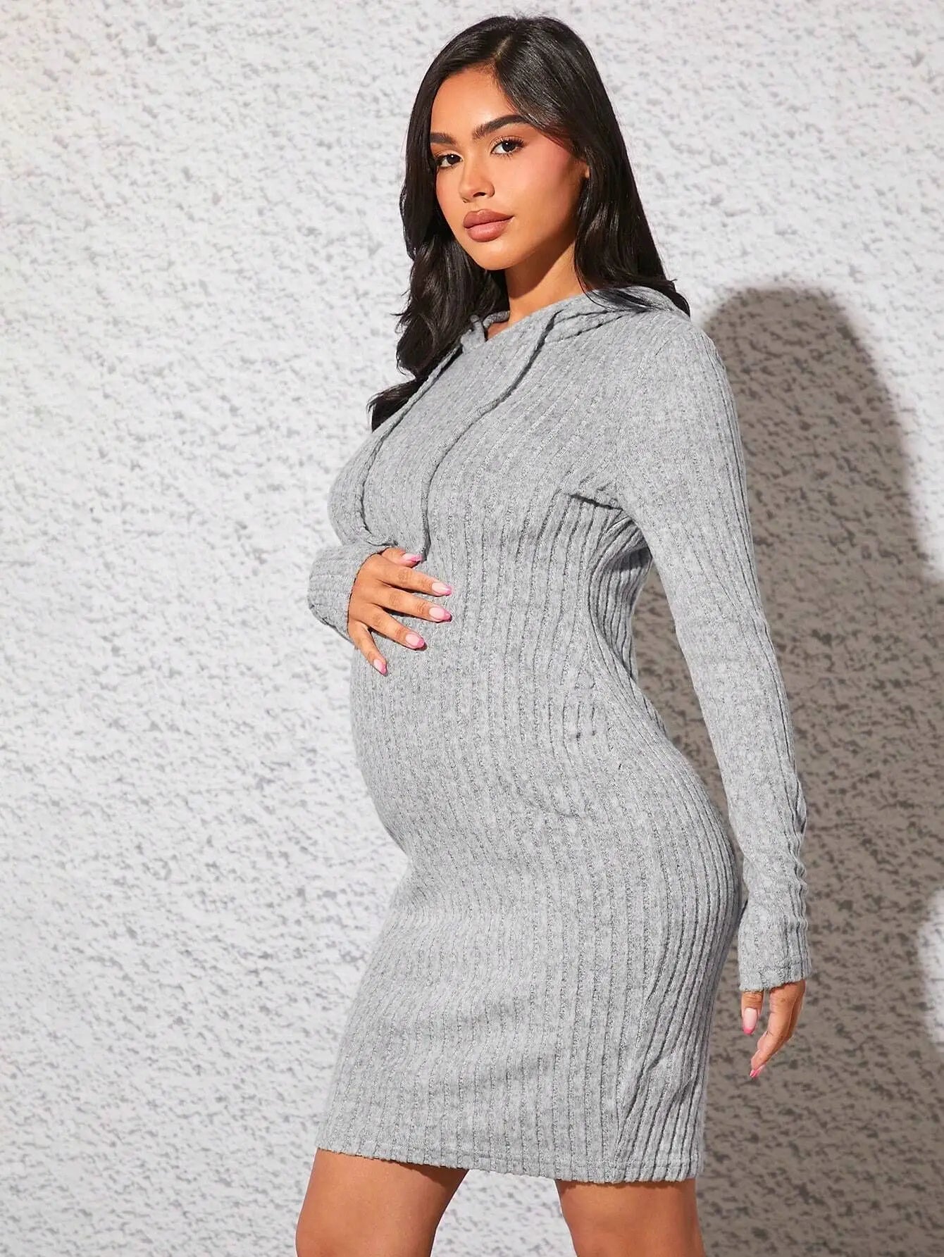 MOMSTAG Maternity Knit Hoodie Dress