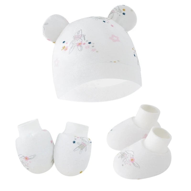 3pcs/set Cotton Cap with Anti Scratch Mittens and Foot Cover for newborns