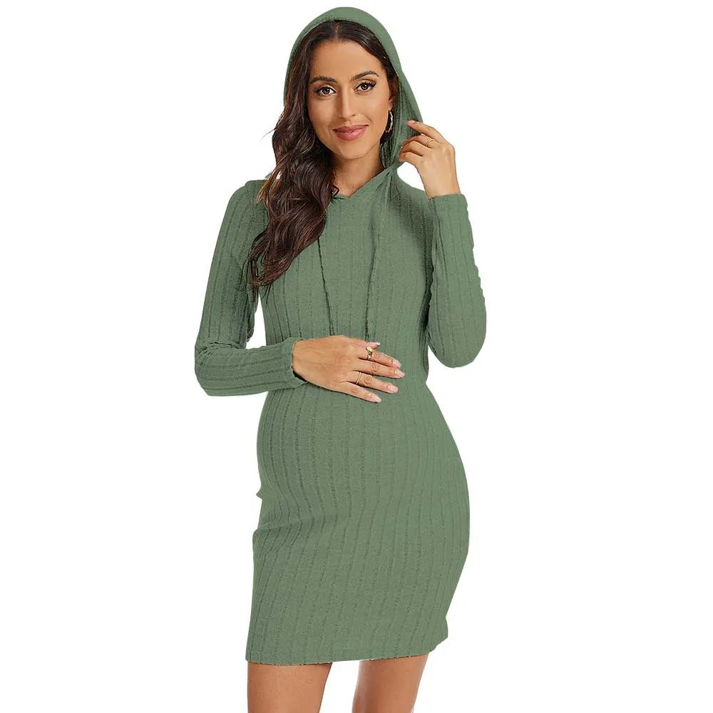 MOMSTAG Maternity Knit Hoodie Dress