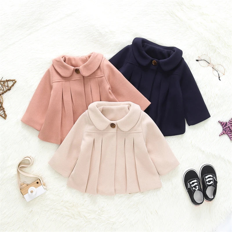 Baby Girls Woolen Style Mid Length Coat 3–24M