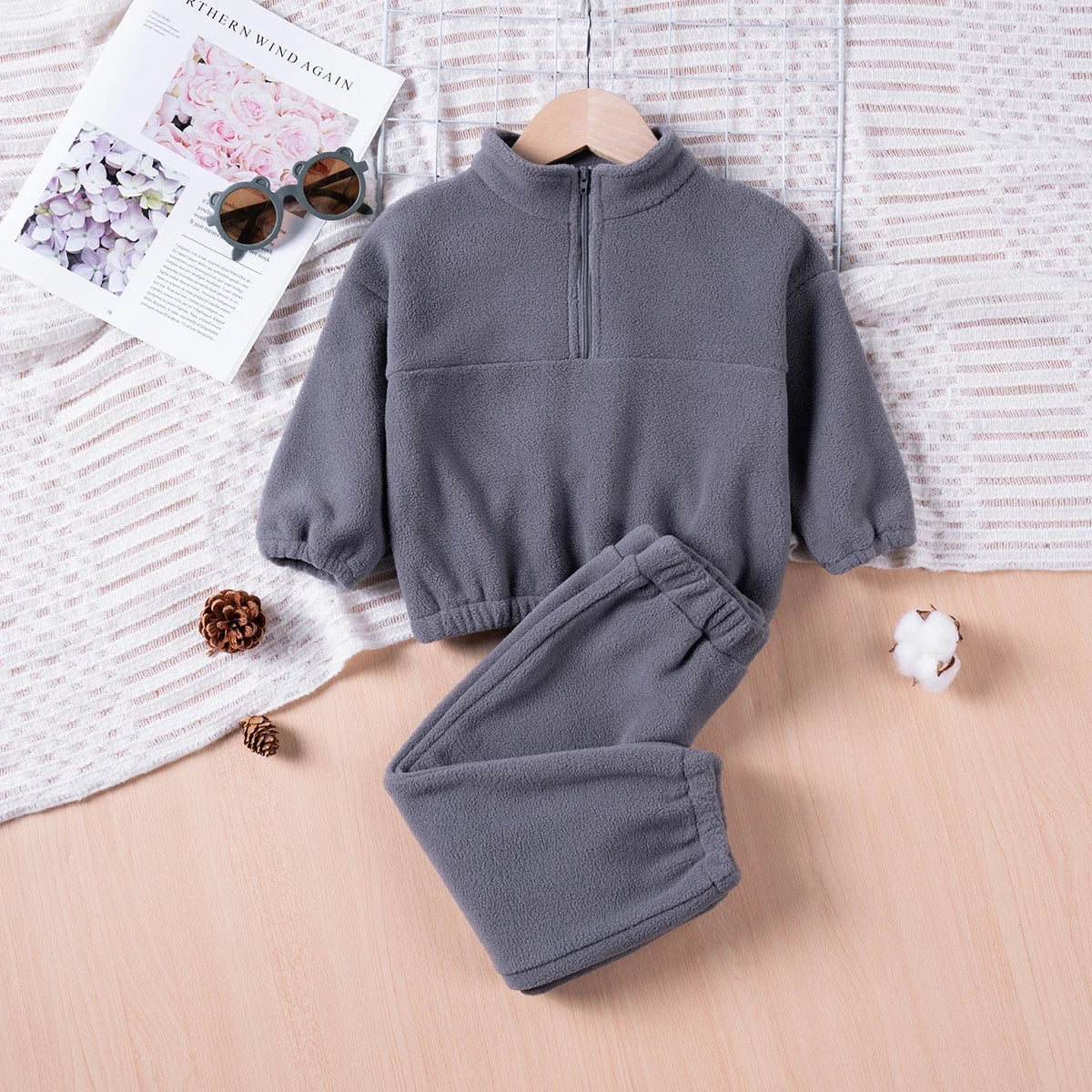 MOMSTAG Toddler Plush 2-Piece Set - Sweatshirt & Pants