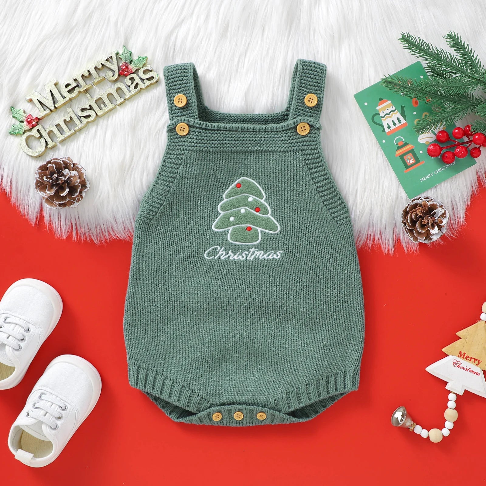 Cute Christmas Knit Baby Romper
