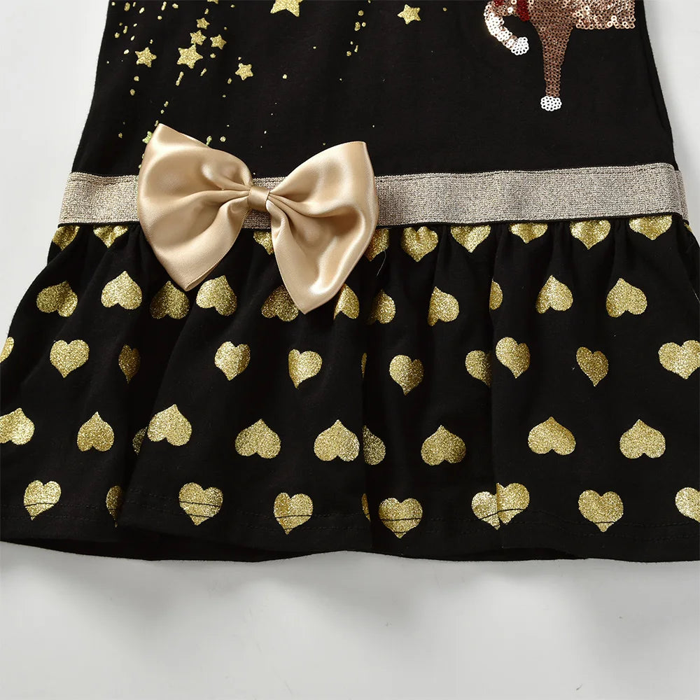 Gold Elk Christmas Heart Sequin Girls Dress