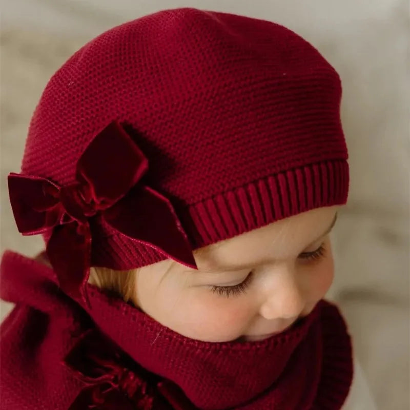 Winter Bowknot Beret Hat for Girls