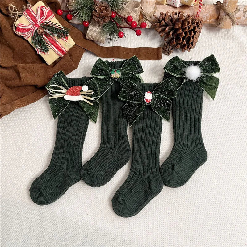 Winter Fancy Bow Knee High Socks