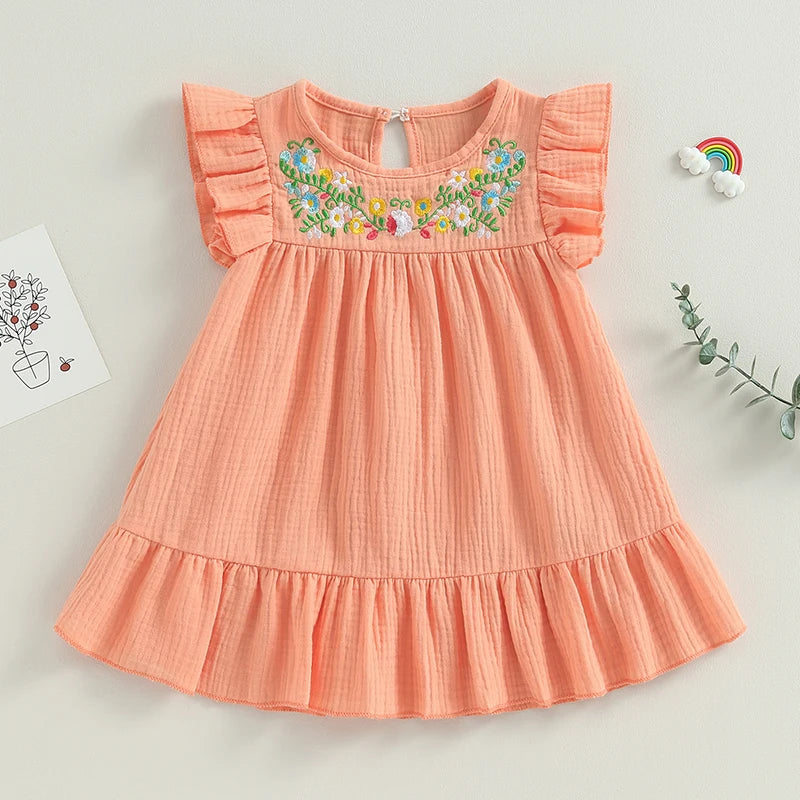 Sleeveless Ruffle Cotton Linen Flare Dress for Girls