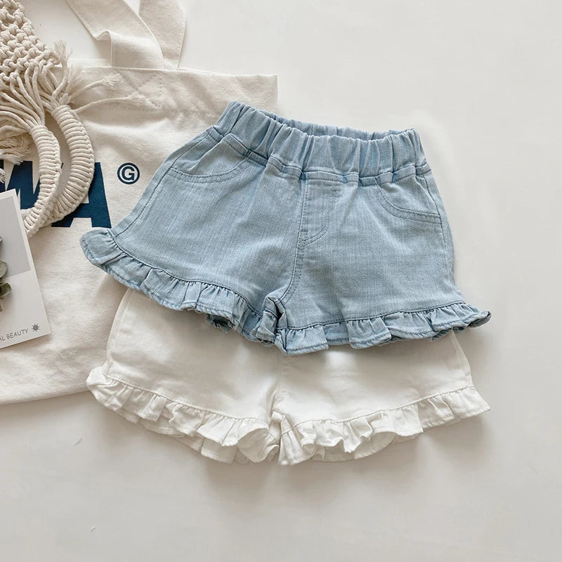 Girls Ruffle Shorts Denim Jeans