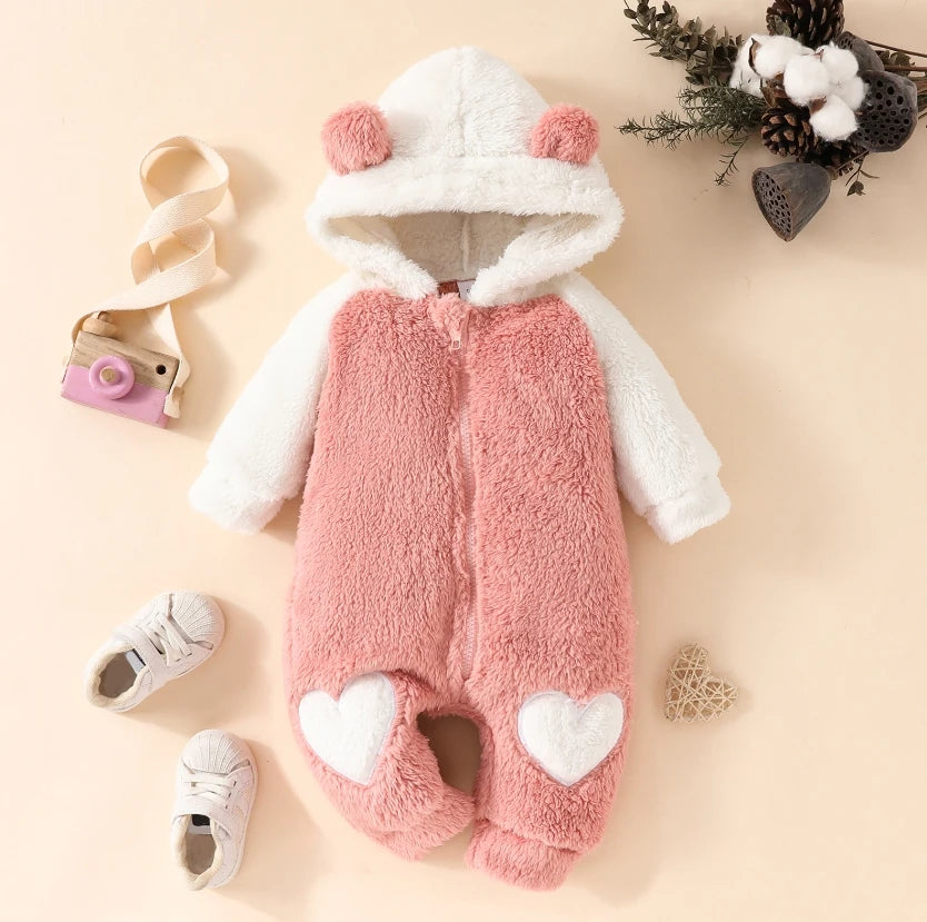 MOMSTAG Baby Girl Winter Warm Romper Zipper Closure Jumpsuit