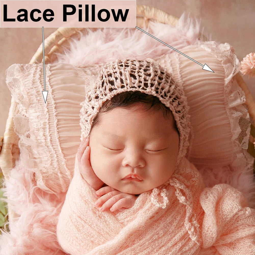 MOMSTAG Newborn Pink Theme Photography Props Set - Includes Knitted Wrap, Headflower, Lace Pillow, Bunny Doll