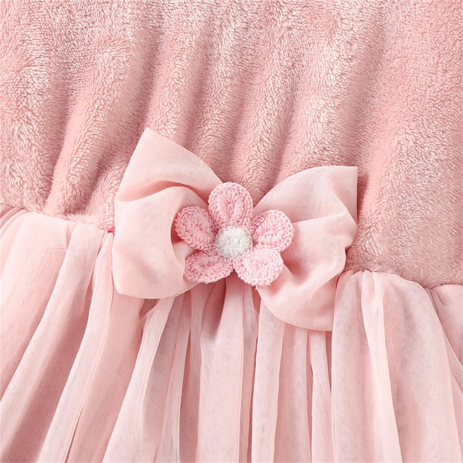 MOMSTAG Bow Tie Fleece Warm Princess Dress For Girls