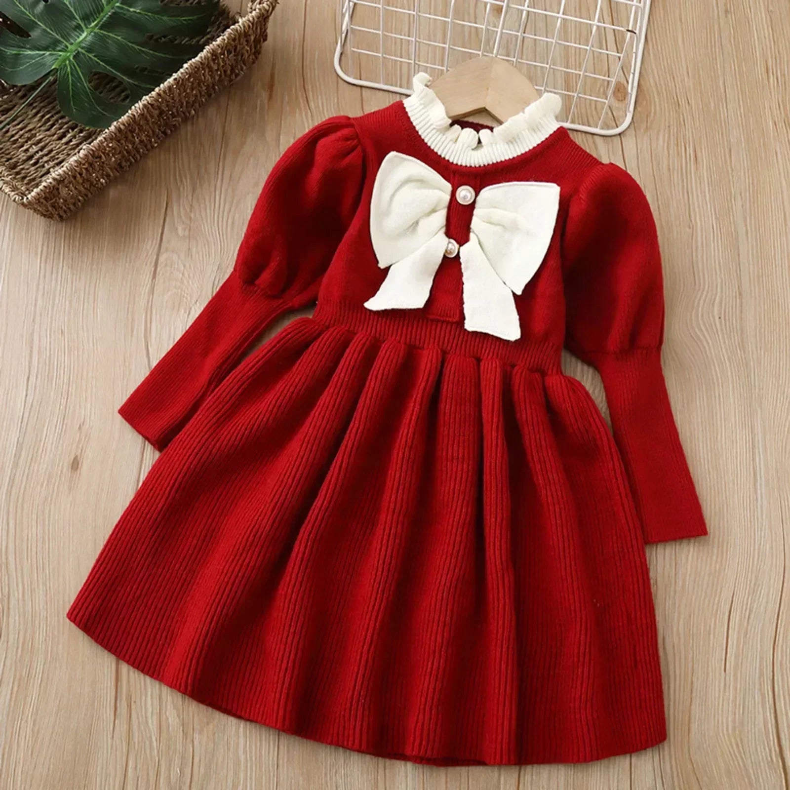 MOMSTAG Girls' Long Sleeve Wool Sweater Dress