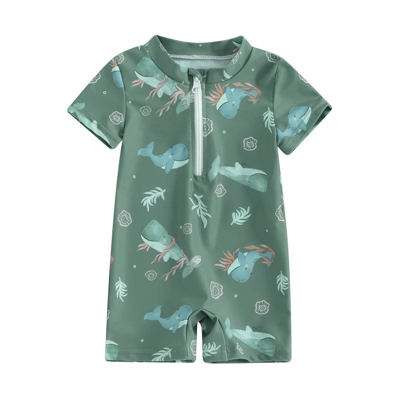 Boys' Sea Print Zipper Swimsuit