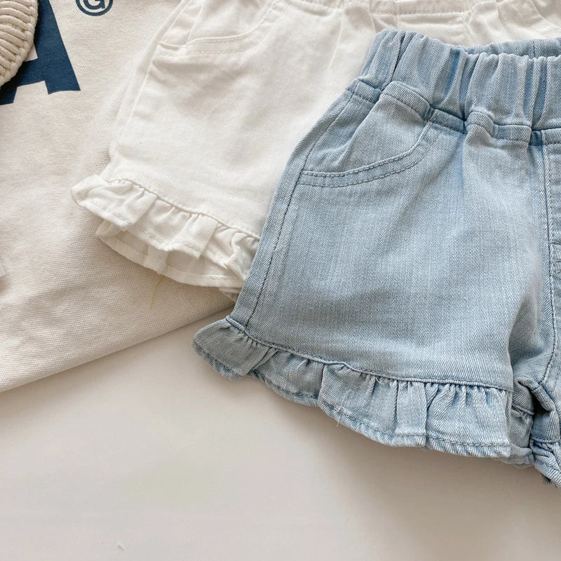 Girls Ruffle Shorts Denim Jeans