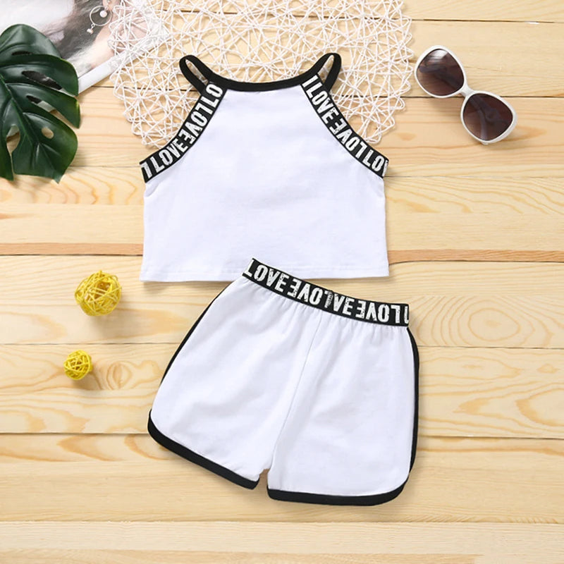 Trendy Summer Girls' 2-Piece Sports Set – Patchwork Camisole & Shorts