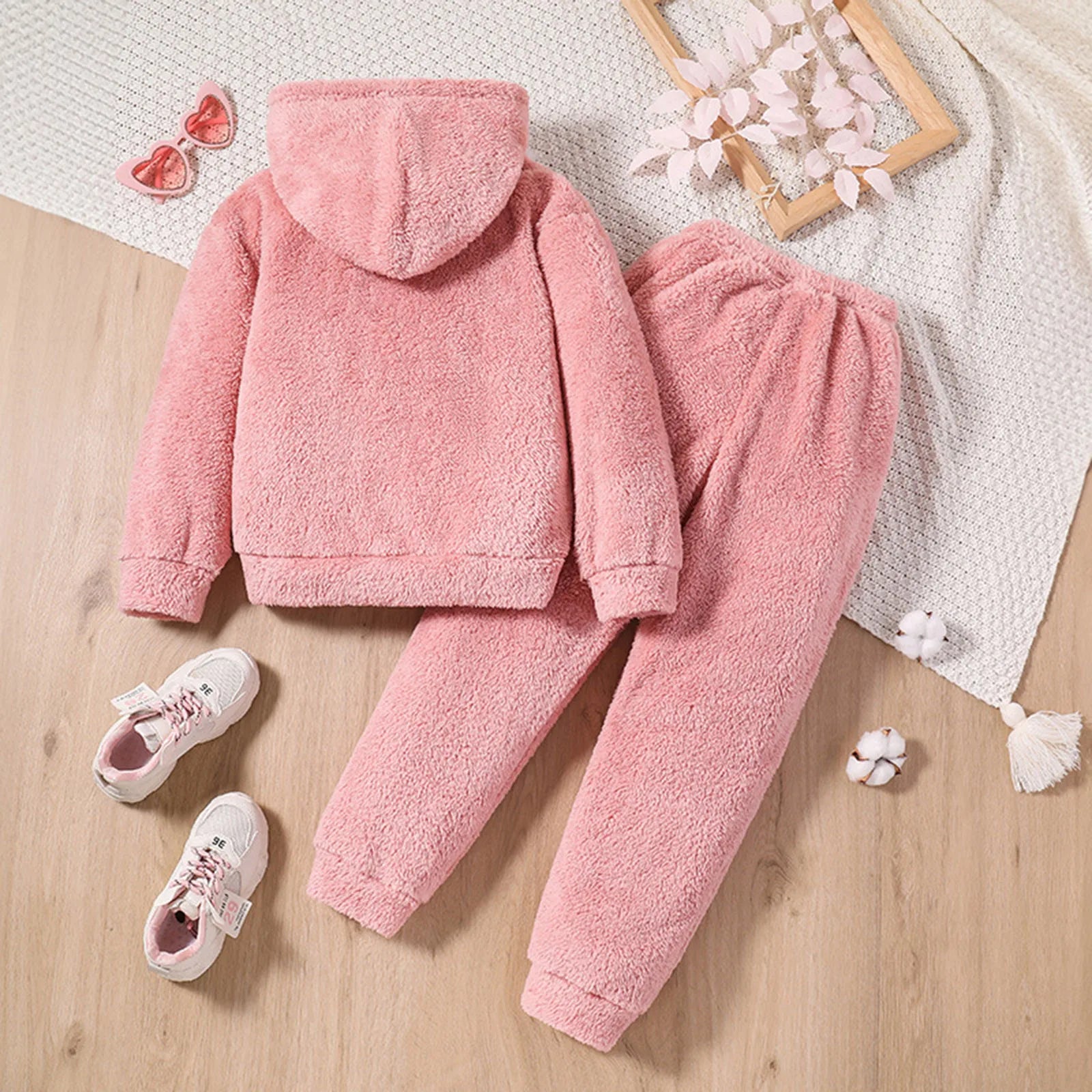 MOMSTAG Winter Girls Fleece Clothes Hoodie + Loose Sweatpants Set