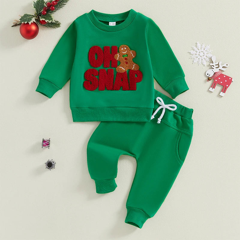 New Christmas Long Sleeve Embroidery Sweatshirt Pants Set