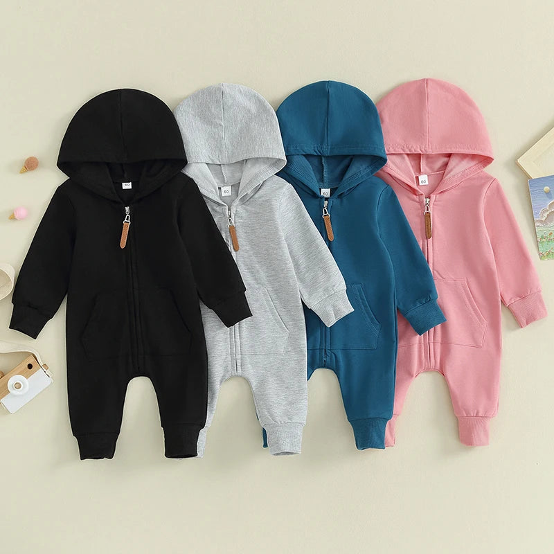 MOMSTAG Newborn Zipper Hooded Jumpsuit Romper Winter Outfit