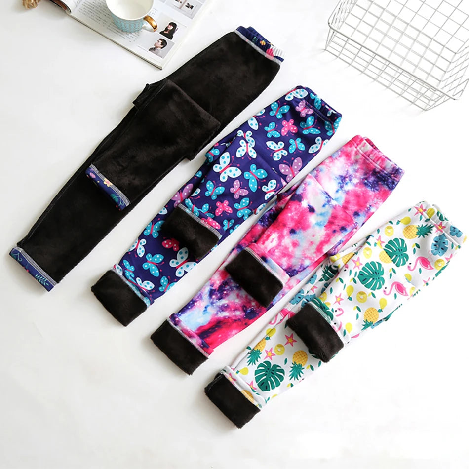 Girls Cozy Fleece-Lined Butterfly Leggings