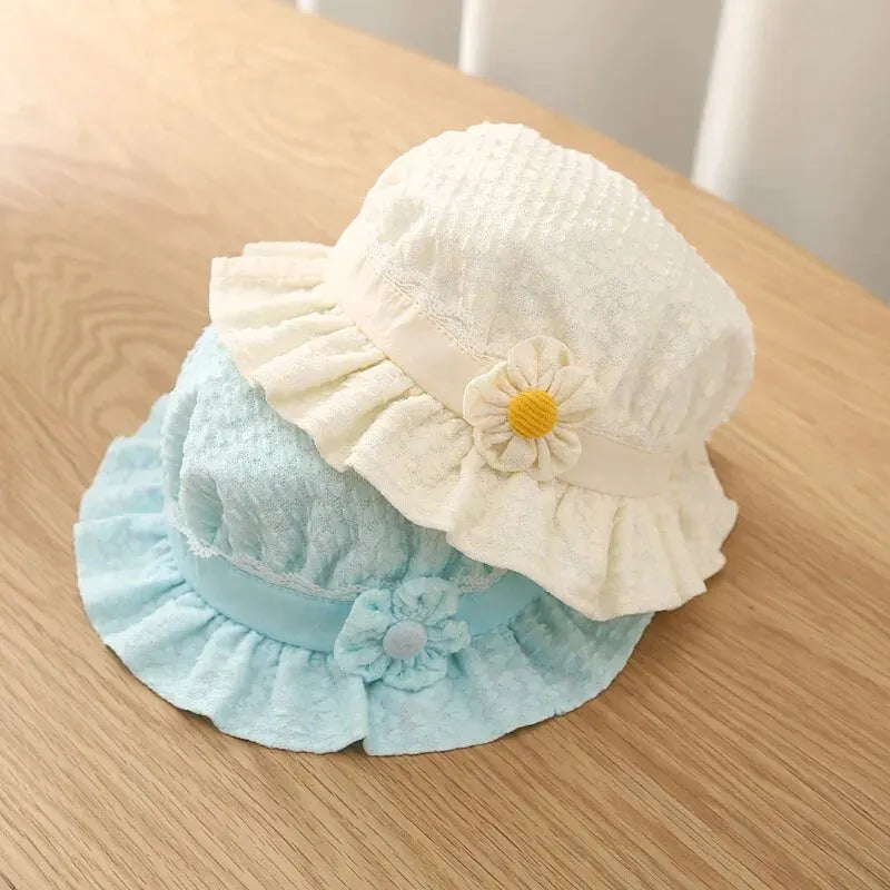 MOMSTAG Cute Flower Baby Girls Bucket Hat - Lace Cotton for Summer