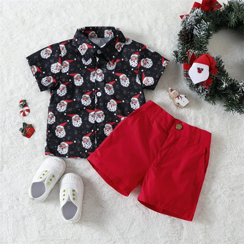 MOMSTAG Boys Christmas Santa Print Shirt & Shorts