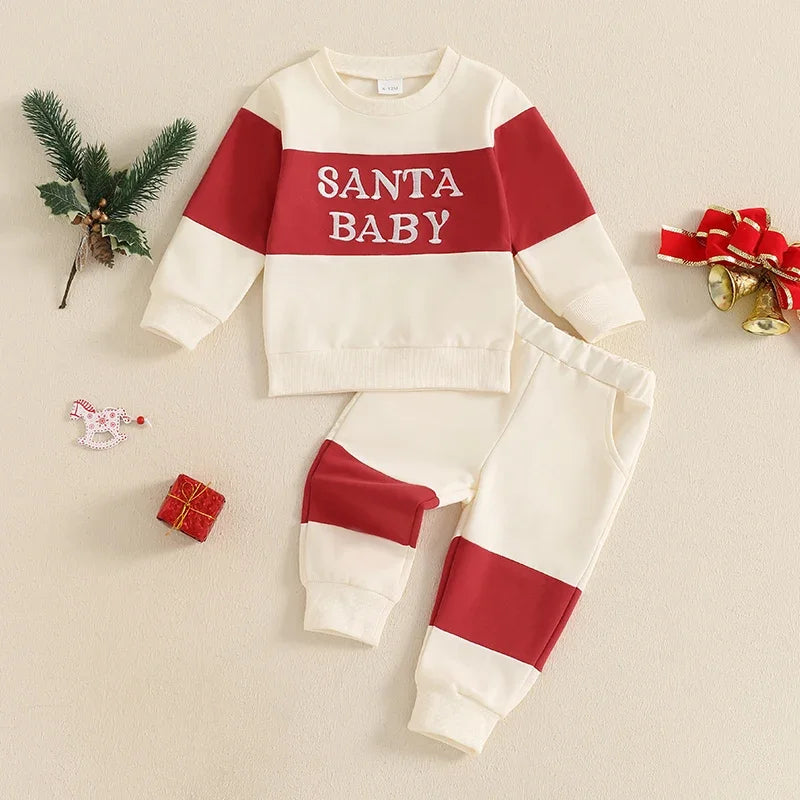 MOMSTAG Baby Boy Christmas Long Sleeve Sweatshirt+Elastic Pants Set