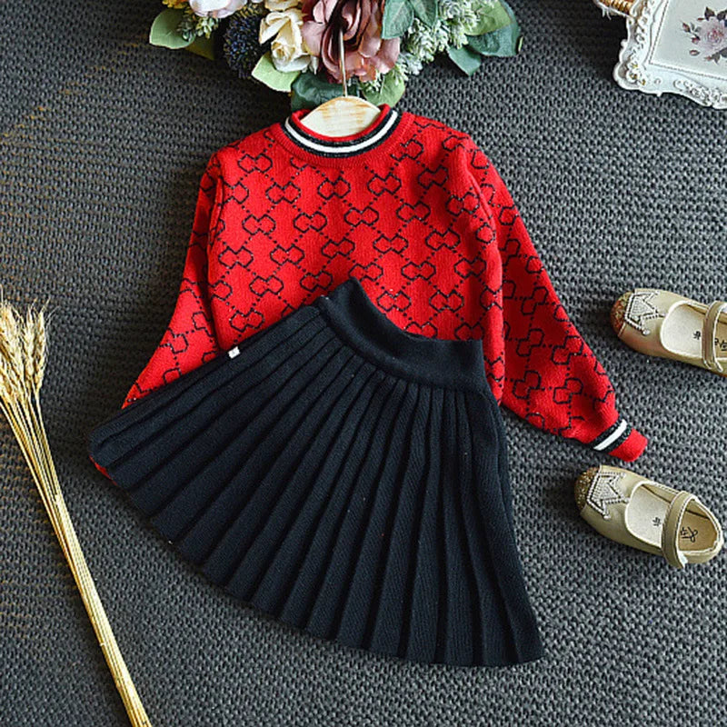 MOMSTAG Girls Winter Sweater Shirt and Skirt 2 Pcs