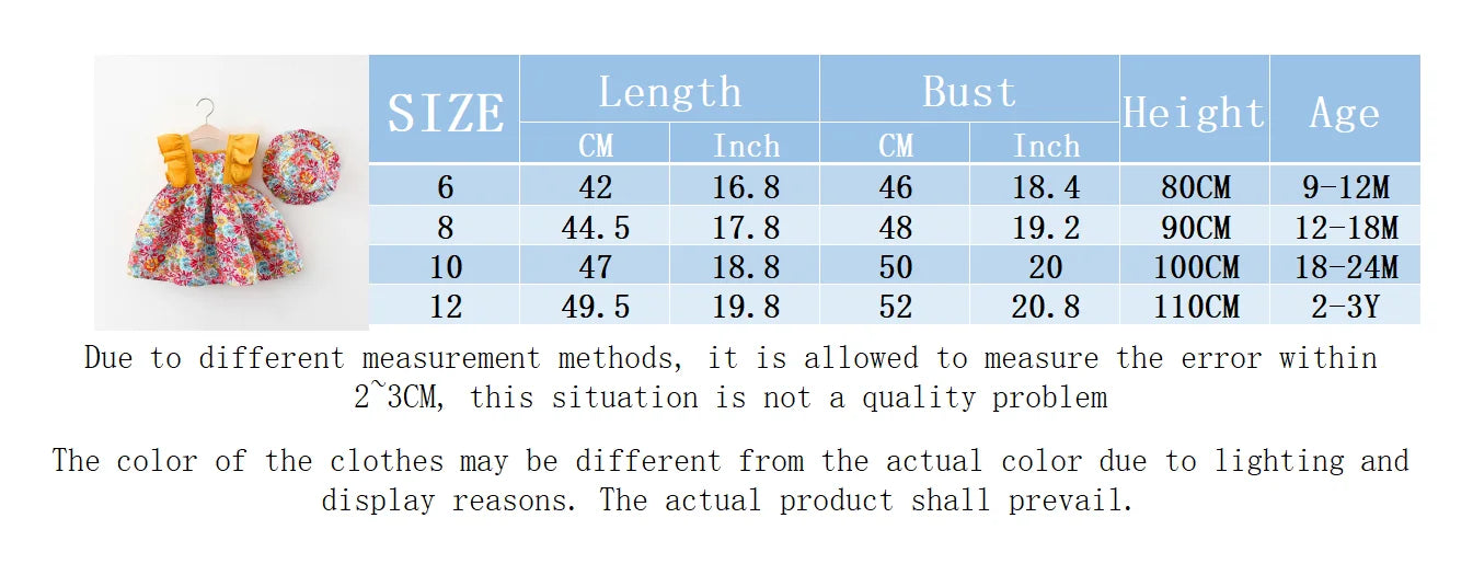 Baby Girl Hawaiian Dress and Hat Summer Clothes Set (9M-3Y)