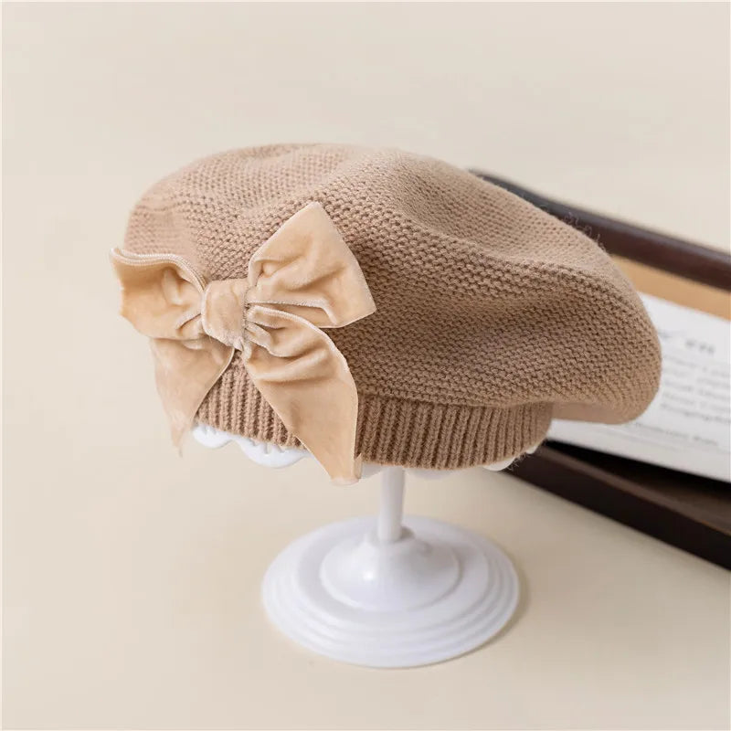 Winter Bowknot Beret Hat for Girls