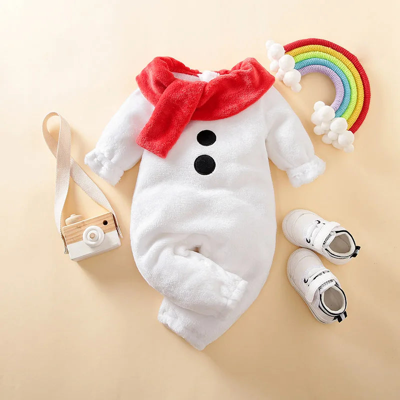 Baby Snowman Plush Romper – Winter Outfit 0-18M