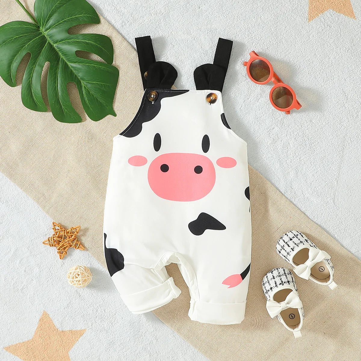 MOMSTAG Baby Summer Sleeveless Cartoon Cow Suspender Trousers