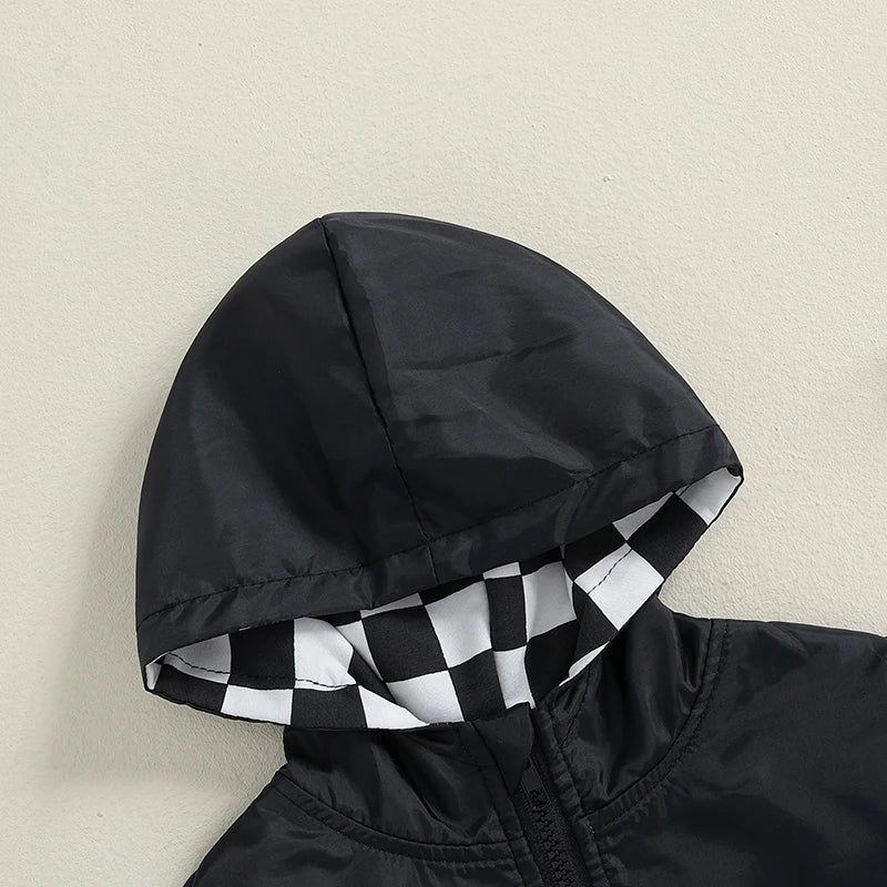 MOMSTAG Toddlers Checkerboard Zip-Up Winter Hooded Jacket