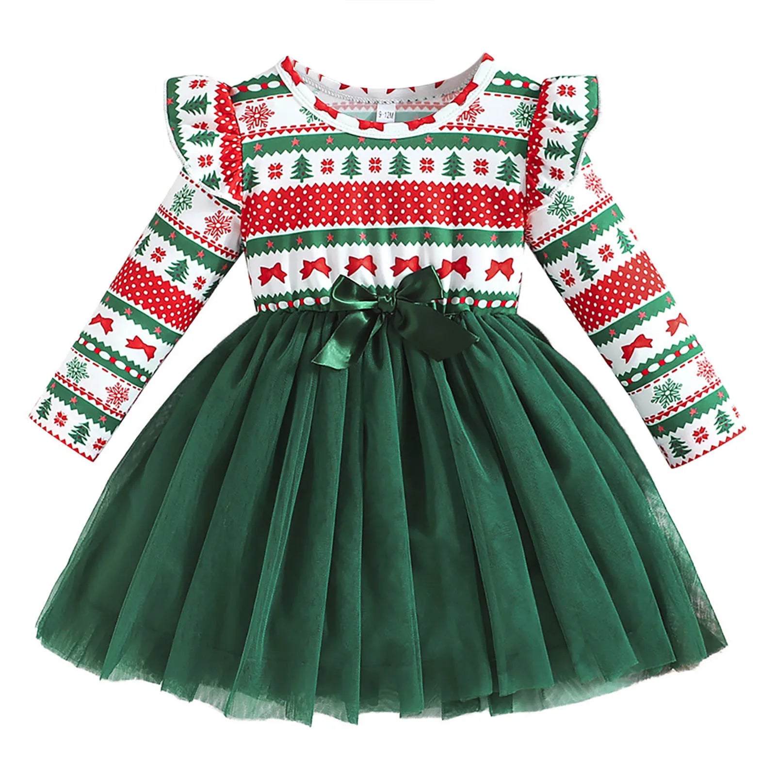 MOMSTAG Toddler Girls Christmas Bowknot Tulle Patchwork Dresses