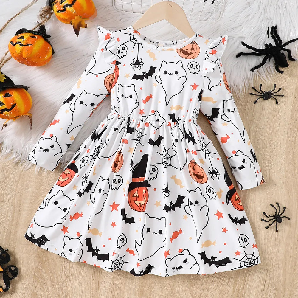 Halloween Print Long Sleeve Dress for Girls