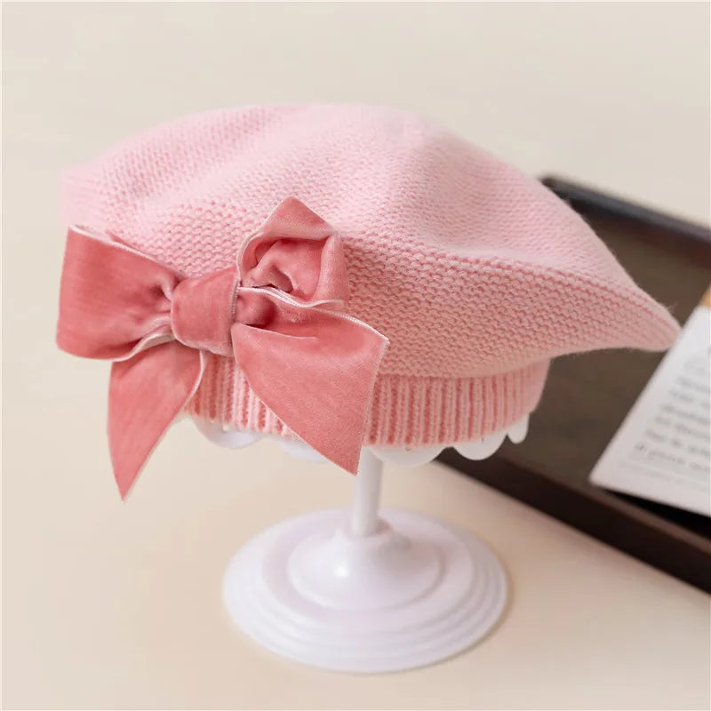 Winter Bowknot Beret Hat for Girls