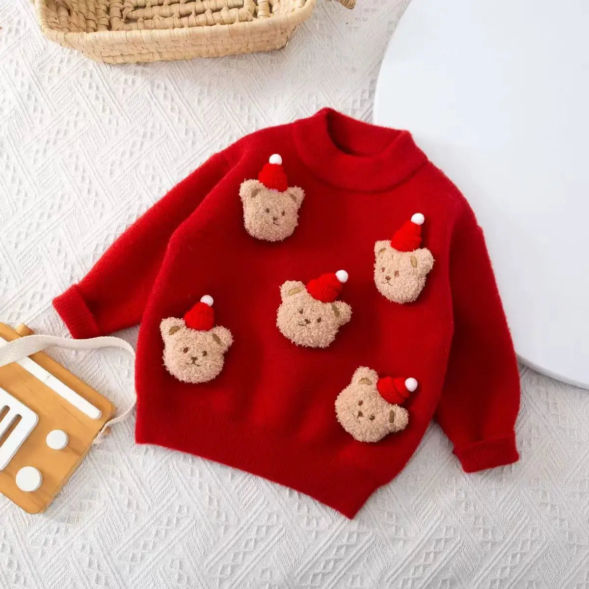 Kids Christmas Bear Sweater Cotton Blend Pullover